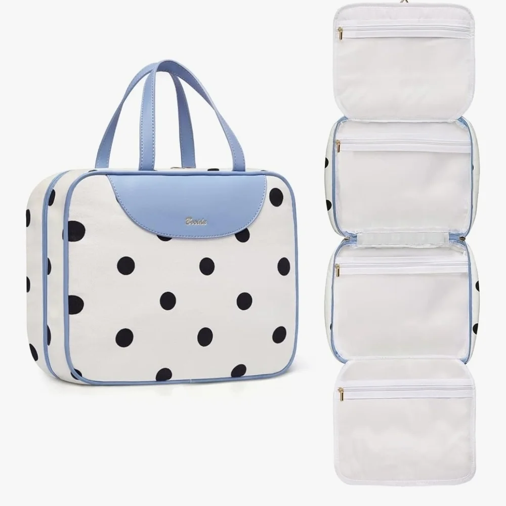 Elegant Blue and White Polka Dot Cosmetic Bag